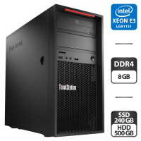 Комп'ютер Lenovo ThinkStation P310 Tower / Intel Xeon E3-1225 v5 (4 ядра по 3.3 - 3.7 GHz) / 8 GB DDR4 / 240 GB SSD + 500 GB HDD / Intel HD Graphics P530 / DVD-ROM / VGA б/в