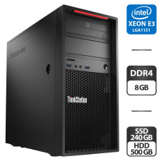 Комп'ютер Lenovo ThinkStation P310 Tower / Intel Xeon E3-1225 v5 (4 ядра по 3.3 - 3.7 GHz) / 8 GB DDR4 / 240 GB SSD + 500 GB HDD / Intel HD Graphics P530 / DVD-ROM / VGA б/в