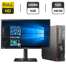 Комплект ПК: компьютер Fujitsu Esprimo D556 E90+ SFF / Intel Core i5-6500 (4 ядра по 3.2-3.6GHz) / 8GB DDR4 / 240GB SSD / Intel HD Graphics 530 / DVD + Монітор 23.6" PLS / HDMI, DisplayPort + Кабелі в комплекті б/в
