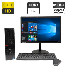 Комплект ПК: Fujitsi Esprimo E720 E85+ SFF / Intel Celeron G1840 (2 ядра по 2.8 GHz) / 8 GB DDR3 / 500 GB HDD / Intel HD Graphics / DVD-ROM + Монітор 24" (1920x1080) TN / VGA, HDMI, DisplayPort б/в