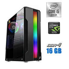 Ігровий ПК Tower NEW / Intel Core i5-10400F (6 (12) ядер по 2.9 - 4.3 GHz) NEW / 16 GB DDR4 NEW / 480 GB SSD NEW + 500 GB HDD / nVidia GeForce GTX 1070 Ti, 8 GB GDDR5, 256-bit / 600W NEW б/в