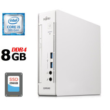 Неттоп Fujitsu Esprimo Q558 USFF / Intel Core i5-9400T (6 ядер по 1.8 - 3.4 GHz) / 8 GB DDR4 / 256 GB SSD / Intel UHD Graphics 630 / DVD-ROM / DisplayPort / Блок живлення в комплекті б/в