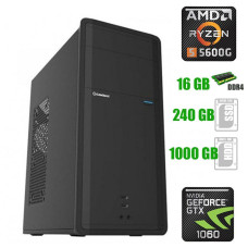 Ігровий ПК GameMax Black Tower NEW / AMD Ryzen 5 5600G (6 (12) ядер 3,9 - 4,4 ГГц) / 16 ГБ DDR4 / 240 ГБ SSD NEW + 1000 ГБ HDD / nVidia GeForce GTX 1060, 6 ГБ GDDR5, 192-bit / 500 Вт NEW б/в