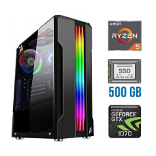 Ігровий ПК Tower / AMD Ryzen 5 5500 (6 (12) ядер по 3.6 - 4.2 GHz) NEW / 16 GB DDR4 NEW / 500 GB SSD NEW / nVidia GeForce GTX 1070, 8 GB GDDR5, 256-bit б/в
