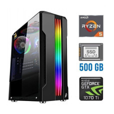 Ігровий ПК Tower / AMD Ryzen 5 4500 (6 (12) ядер по 3.6 - 4.1 GHz) NEW / 16 GB DDR4 NEW / 500 GB SSD NEW / nVidia GeForce GTX 1070 Ti, 8 GB GDDR5, 256-bit б/в