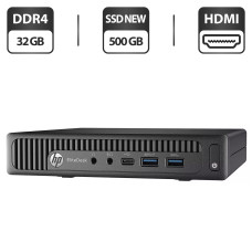 Неттоп HP EliteDesk 800 G2 USFF / Intel Core i5-6500T (4 ядра по 2.5 - 3.1 GHz) / 32 GB DDR4 / 500 GB SSD NEW / Intel HD Graphics 530 / Windows 11 Pro б/в