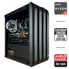 Ігровий ПК 1stPlayer B2-4R1 Black Tower NEW / AMD Ryzen 5 2600 NEW (6 (12) ядер 3,4 - 3,9 ГГц) / 16 ГБ DDR4 NEW / 240 ГБ SSD NEW + 500 ГБ HDD / AMD Radeon RX 580, 8 ГБ GDDR5, 256-біт / 550 Вт / HDMI б/в