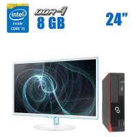 Комплект ПК: Fujitsu Esprimo D757 SFF / Intel Core i5-6400 (4 ядра по 2.7 - 3.3 GHz) / 8 GB DDR4 / 240 GB SSD / Intel HD Graphics 530 + Монітор S24D391 / 24" (1920x1080) IPS / VGA, HDMI б/в