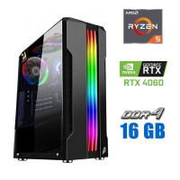 Ігровий ПК Tower / AMD Ryzen 5 3600 (6 (12) ядер по 3.6 - 4.2 GHz) / 16 GB DDR4 / 480 GB SSD / nVidia GeForce RTX 4060, 8 GB GDDR6, 128-bit / 600W