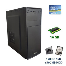 Комп'ютер 1stPlayer Case A2 Tower / Intel Core i7-2600 (4 (8) ядра по 3.4-3.8 GHz) / 16 GB DDR3 / 120 GB SSD+500 GB HDD / AMD Radeon RX 470, 4 GB GDDR5, 256-bit / 400W б/в
