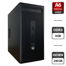 Комп'ютер HP EliteDesk 705 G2 Tower / AMD A6-9500 (2 ядра по 3.5 - 3.8 GHz) / 8 GB DDR3 / 240 GB SSD NEW / AMD Radeon R5 Graphics / DVD-ROM / VGA б/в