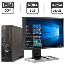 Комплект ПК: Fujitsu Esprimo C720 Desktop / Intel Core i5-4570 (4 ядра по 3.2 - 3.6 GHz) / 8 GB DDR3 / 240 GB SSD NEW / Intel HD Graphics 4400 + Монітор Б-клас 22" (1680x1050) TN / VGA, DVI / Різні бренди б/в
