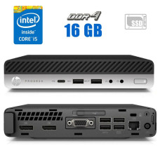 Неттоп HP ProDesk 600 G3 Mini USFF / Intel Core i5-7500T (4 ядра по 2.7 - 3.3 GHz) / 8 GB DDR4 / 250 GB SSD / Intel HD Graphics 630 / DisplayPort б/в