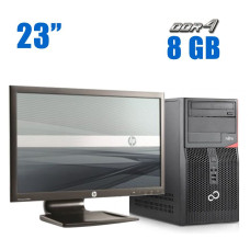 Комплект ПК: Fujitsu Esprimo P556 E85+ Tower / Intel Core i3-6100 (2 (4) ядра по 3.7 GHz) / 8 GB DDR4 / 240 GB SSD / Intel HD Graphics 530 / DVD-ROM + Монітор HP Compaq LA2306x / 23" (1920x1080) TN / DVI, VGA, DP б/в