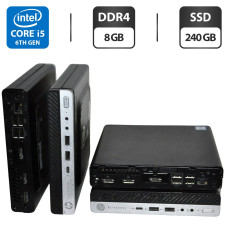 Неттоп Б-клас HP EliteDesk 800 G3 Desktop Mini USFF / Intel Core i5-6500T (4 ядра по 2.5 - 3.1 GHz) / 8 GB DDR4 / 240 GB SSD / Intel UHD Graphics 630 / DisplayPort / Windows 11 Pro / Блок живлення б/в