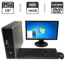 Комплект ПК: HP Compaq dc7800 SFF / Intel Core 2 Duo E6550 (2 ядра по 2.33 GHz) / 4 GB DDR2 / 160 GB HDD / Intel Graphics / DVD-ROM + Монітор Б-клас 19" (1366x768) TN / VGA б/в