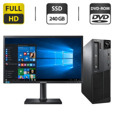 Комплект ПК: Lenovo ThinkCentre M92p SFF / Core i5-3550 (4 ядра по 3.3-3.7GHz) / 8GB DDR3 / 240GB SSD / HD Graphics 2500 / DVD-ROM + Монитор Samsung LS24E65UPLX/CI / 23.6" PLS / VGA, HDMI, DisplayPort б/в