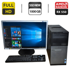 Комплект ПК: Dell OptiPlex 9020 Tower / Intel Core i5-4570 (4 ядра по 3.2 - 3.6 GHz) / 32 GB DDR3 / 1000 GB SSD NEW / AMD Radeon RX 550, 4 GB GDDR5, 128-bit NEW + Монітор Б-клас 24" (1920x1080) TN / VGA, DVI / Різні бренди б/в