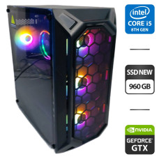 Ігровий ПК 1stPlayer FireBase X6 Tower NEW / Intel Core i5-8500 (6 ядер 3.0 - 4.1 ГГц) / 16 ГБ DDR4 NEW / 960 ГБ SSD NEW / nVidia GeForce GTX 1660 Super, 6 ГБ GDDR6, 192-біт / HDMI / 600 Вт б/в