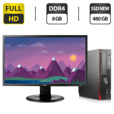 Комплект ПК: Fujitsu/Core i3-6100 (2(4) ядра по 3.7GHz) / 8GB DDR4 / 480GB SSD NEW / HD Graphics 530 / DVD-ROM + Монитор 24" IPS / VGA б/в