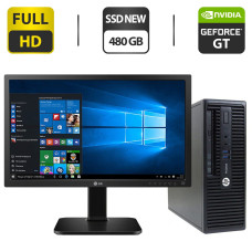 Комплект ПК: HP ProDesk 400 G3 SFF / Intel Core i5-6500 (4 ядра по 3.2 - 3.6 GHz) / 8 GB DDR4 / 480 GB SSD NEW / nVidia GeForce GT 710, 2 GB GDDR3, 64-bit / DVD-ROM + Монітор 24" (1920x1080) IPS / VGA б/в
