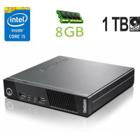 Неттоп Lenovo ThinkCentre M93 Tiny USFF / Intel Core i5-4570 (4 ядра по 3.2 - 3.6 GHz) / 8 GB DDR3 / 1000 GB HDD / Intel HD Graphics 4600 / DisplayPort б/в