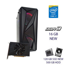 Ігровий ПК First Player Color ATX Tower NEW / Intel Core i7-3770 (4 (8) ядер 3,4 - 3,9 ГГц) / 16 ГБ DDR3 NEW / 120 ГБ SSD NEW + 500 ГБ HDD NEW / AMD Radeon RX 570, 4 ГБ GDDR5, 256-біт / 600 Вт NEW б/в