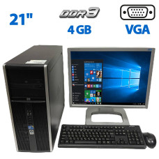 Комплект ПК: HP Compaq 8000 Elite Convertible Tower / Intel Core 2 Duo E7500 (2 ядра по 2.93 GHz) / 4 GB DDR3 / 250 GB HDD / Intel Graphics + Монітор Б-клас 21" (1600x1200) TN / VGA, DVI б/в