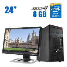 Комплект ПК: Fujitsu Esprimo P757 E90+ Tower / Intel Core i5-7400 (4 ядра по 3.0 - 3.5 GHz) / 8 GB DDR4 / 240 GB SSD / Intel HD Graphics 630 + Монітор HP LP2475w / 24" (1920x1200) TN / DVI, DP, HDMI б/в