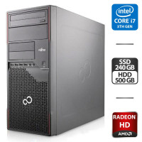 Комп'ютер Fujitsu Esprimo P710 E85+ Tower / Intel Core i7-3770S (4 (8) ядра по 3.1 - 3.9 GHz) / 8 GB DDR3 / 240 GB SSD + 500 GB HDD / AMD Radeon HD 6670, 1 GB GDDR5, 128-bit / DVD-ROM / DVI б/в