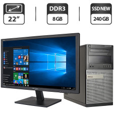 Комплект ПК: Dell OptiPlex 9020 Tower / Intel Core i5-4570 (4 ядра по 3.2 - 3.6 GHz) / 8 GB DDR3 / 240 GB SSD NEW / Intel HD Graphics 4600 + Монітор Б-клас 22" (1680x105) DVI / Різні бренди б/в