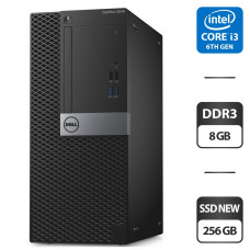 Комп'ютер Dell OptiPlex 3040 Tower / Intel Core i3-6100 (2 (4) ядра по 3.7 GHz) / 8 GB DDR3 / 256 GB SSD NEW / Intel HD Graphics 530 / DVD-ROM / HDMI / Win 10 Pro б/в