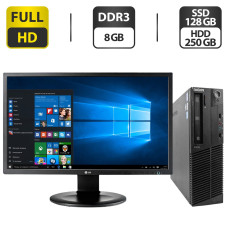 Комплект ПК: Lenovo ThinkCentre M91 SFF / Core i5-2400 (4 ядра по 3.1-3.4GHz) / 8GB DDR3 / 128GB SSD + 250GB HDD / HD Graphics 2000 + Монітор 24" IPS / VGA / DVI б/в