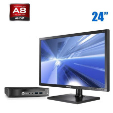 Комплект ПК: HP EliteDesk 705 G2 USFF / AMD Pro A8-8600B (4 ядра по 1.6-3 GHz) / 4GB DDR3 / 120GB SSD / AMD Radeon R6 Graphics + Монітор 24" TN / VGA + Клавіатура і миш б/в