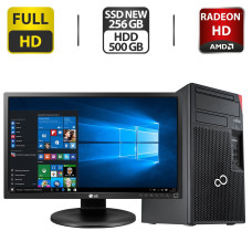 Комплект ПК: Fujitsu Esprimo P757 E85+ Tower / Intel Core i5-6400 (4 ядра по 2.7 - 3.3 GHz) / 16 GB DDR4 / 256 GB SSD M.2 NEW + 500 GB HDD / AMD Radeon HD 7350, 1 GB GDDR3, 64-bit + Монітор LG 24MB35PM-B / 24" (1920x1080) IPS б/в