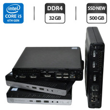 Неттоп Б-клас HP EliteDesk 800 G3 Desktop Mini USFF / Intel Core i5-6500T (4 ядра по 2.5 - 3.1 GHz) / 32 GB DDR4 / 500 GB SSD NEW / Intel UHD Graphics 630 / DisplayPort / Windows 11 Pro / Блок живлення б/в