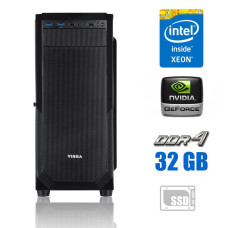 Ігровий ПК Vinga Vision Tower / Intel Xeon E5-2650 v3 (10 (20) ядра по 2.3 - 3.0 GHz) / 32 GB DDR4 / 256 GB SSD M.2 / nVidia GeForce GT 710, 1 GB DDR3, 64-bit / 700W