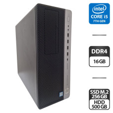 Комп'ютер HP EliteDesk 800 G3 Tower / Intel Core i5-7500 (4 ядра по 3.4 - 3.8 GHz) / 16 GB DDR4 / 256 GB SSD M.2 + 500 GB HDD / Intel HD Graphics 630 / 250W / VGA б/в