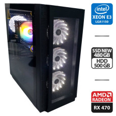 Ігровий ПК Vinga Tomcat Tower NEW / Intel Xeon E3-1271 v3 (аналог Intel Core i7-4790) (4 (8) ядра по 3.6 - 4.0 GHz) / 16 GB DDR3 / 480 GB SSD NEW + 500 GB HDD / AMD Radeon RX 470, 4 GB GDDR5, 256-bit / 500W NEW б/в