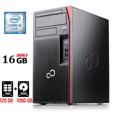 Комп'ютер Fujitsu Esprimo P757 E90+ Tower / Intel Core i5-6500 (4 ядра по 3.2 - 3.6 GHz) / 16 GB DDR4 / 120 GB SSD + 2000 GB HDD / Intel HD Graphics 530 / 280W / DisplayPort / DVI б/в