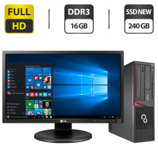 Комплект ПК: Fujitsu Esprimo E720 SFF / Intel Core i5-4460 (4 ядра по 3.2-3.4 GHz) / 16GB DDR3 / 240GB SSD NEW / HD Graphics 4600 + Монітор LG 24MB35PM-B / 24" IPS / VGA / DVI + Клавіатура, мишка, кабелі підключення, Wi-Fi адаптер б/в