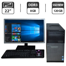 Комплект ПК: Dell OptiPlex 9020 Tower / Intel Core i5-4570 (4 ядра по 3.2 - 3.6 GHz) / 8 GB DDR3 / 120 GB SSD NEW / Intel HD Graphics 4600 + Монітор Б-клас 22" (1680x105) DVI / Різні бренди б/в