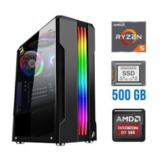 Ігровий ПК Tower / AMD Ryzen 5 5500 (6 (12) ядер по 3.6 - 4.2 GHz) NEW / 16 GB DDR4 NEW / 500 GB SSD NEW / AMD Radeon RX 580, 8 GB GDDR5, 256-bit б/в