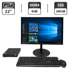 Комплект ПК: Lenovo ThinkCentre M700 Tiny USFF / Intel Core i5-6500T (4 ядра по 2.5 - 3.1 GHz) / 8 GB DDR4 / 240 GB SSD / Intel HD Graphics 530 + Монітор Б-клас Lenovo ThinkVision T2254p / 22” (1680x1050) TN / VGA, HDMI б/в