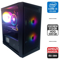 Ігровий ПК 1stPlayer Black Sir BS-2 Black Tower NEW / Intel Core i5-8500 (6 ядер 3.0 - 4.1 ГГц) / 16 ГБ DDR4 / 512 ГБ SSD NEW + 500 ГБ HDD / AMD Radeon RX 580, 8 ГБ GDDR5, 256-біт / 500 Вт NEW б/в