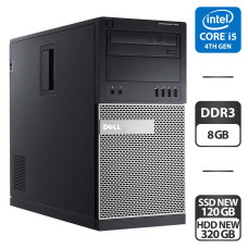 Комп'ютер Dell OptiPlex 9020 Tower / Intel Core i5-4570 (4 ядра по 3.2 - 3.6 GHz) / 8 GB DDR3 / 120 GB SSD NEW + 320 GB HDD NEW / Intel HD Graphics 4600 / VGA б/в