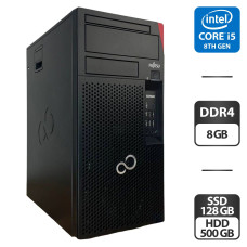 Комп'ютер Fujitsu Esprimo P758 E85+ Tower / Intel Core i5-8400T (6 ядер по 1.7 - 3.3 GHz) / 8 GB DDR4 / 128 GB SSD + 500 GB HDD / Intel UHD Graphics 630 / DVI б/в