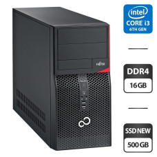 Комп'ютер Fujitsu Esprimo P556 E85+ Tower / Intel Core i3-6100 (2 (4) ядра по 3.7 GHz) / 16 GB DDR4 / 500 GB SSD NEW / Intel HD Graphics 530 / DVD-ROM / DVI / Windows 11 Pro б/в