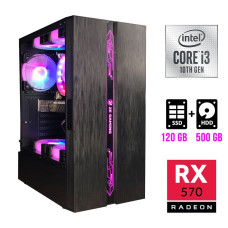 Ігровий ПК Intel Core i3-10100F (4(8) ядра по 3.6-4.3 GHz) NEW / 8GB DDR4 NEW /120GB SSD NEW+500GB HDD /Radeon RX 570, 4GB / 500W б/в