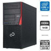 Комп'ютер Fujitsu Esprimo P756/E94+ Tower / Intel Core i3-6100 (2 (4) ядра по 3.7 GHz) / 16 GB DDR4 / 120 GB SSD NEW + 320 GB HDD NEW / Intel HD Graphics 530 / DVI б/в
